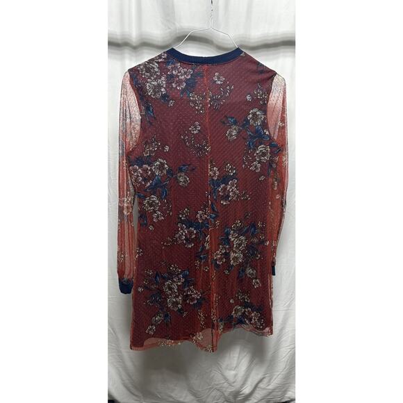 Be Bop Juniors Red Navy Overlay Mesh Dress Sheath Size XXS Long Sleeve Mini NEW - Picture 2 of 5